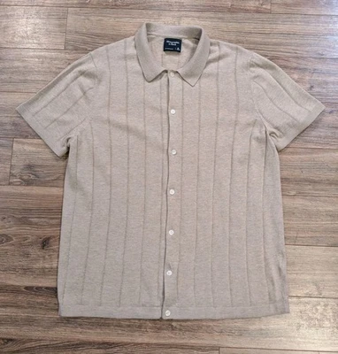 Abercrombie & Fitch Featherweight Retro Ribbed Sweater Polo Mens SS Beige - XL - Image 1 of 4