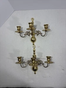Vintage Brass Wall Mounted Candle Stick Holders Pair Of 2 - Picture 1 of 13