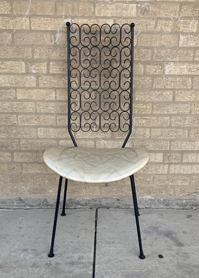 Silla con respaldo enrollable de hierro forjado Arthur Umanoff moderna de mediados de siglo 1 Foto 1 de 4