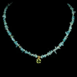 925 Sterling Silver Necklace Round Peridot 8mm Apatite Gemstone Jewelry 16.5in - Picture 1 of 13