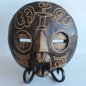 Vintage African Tribal Wooden Mask with a Metal Stand Decor 10"L - Picture 1 of 3