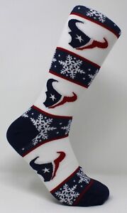 Houston Texans NFL Winter Primary Ugly Christmas Sweater Long Thin Dress Socks M