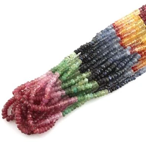 Natural Multi Sapphire Ruby Emerald 2X4 mm Faceted Rondelle Beads Strand Jewelry - Picture 1 of 5