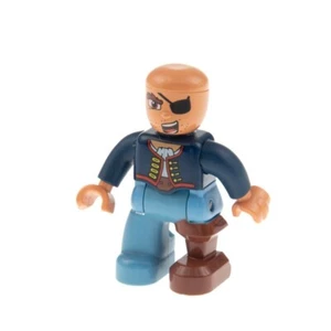 1X Lego Duplo Pirate Figure Light Dark Blue Wood Brown Leg Eye Patch 47394pb089 - Picture 1 of 1