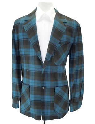 Blazer Pendleton azul preto marrom xadrez triplo remendo bolso 3/2 lã topster M - Imagem 1 de 4