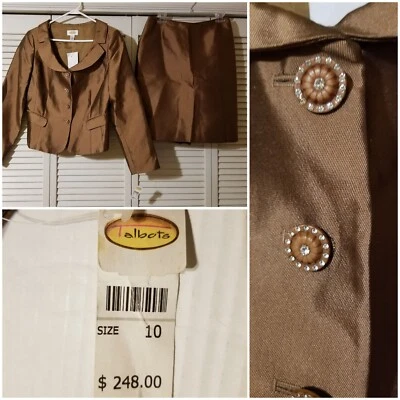 NUEVO Talbots 2 Piezas Talla 10 Chaqueta Falda Traje Cálido Marrón Forrado Lana Seda DEFECTO Foto 1 de 4