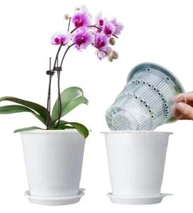 4 inch Clear Orchid Pots with Holes Match White Plastic Orchid Planter,Set 2 - Picture 1 of 7
