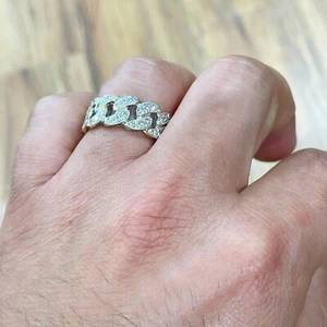 Men's 14K Solid Yellow Gold Round Cut Natural Diamonds Ring Band Link Chain 1.00 - Picture 1 of 8