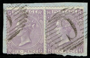 British Levant 1867 SG104/Z101 6d Lilac Pair Pl 6 RG-RH CONSTANTINOPLE G/FU - Picture 1 of 1