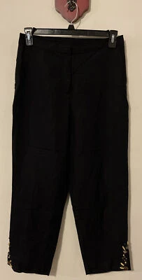 Ruby Rd Womens Size 8 Black Linen-Blend Beaded Classic-Fit Capris! A6023 - Image 1 of 4