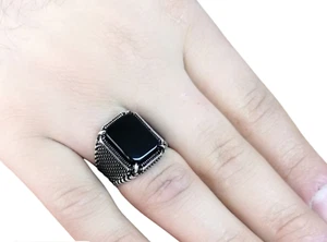 Obsidian men's oxidized ring, gift for men, oxidized ring, black obsidian ring . - Picture 1 of 12