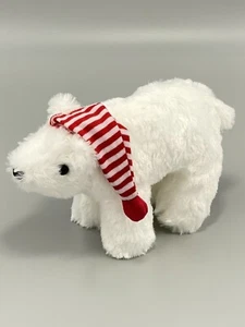 Manhattan Toy 8” Christmas White Polar Bear Red Striped Hat Bean Plush 2016 - Picture 1 of 8