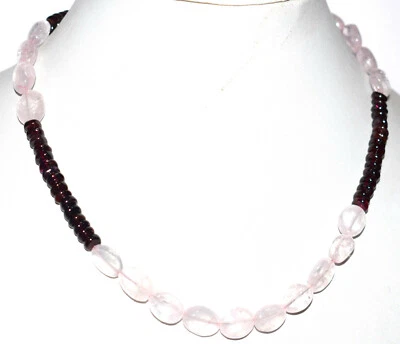Collar de filamento de 14" de plata fina 925 con piedras preciosas de granate rosa Quratz-granate LK Foto 1 de 4