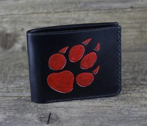 Leather wallet with wolf track, coin purse, credit card holder. - Picture 1 of 8