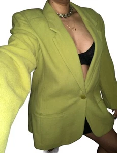 CASABLANCA Wool Cashmere Touch Blend Oversized Button Blazer Women Sz 12 Green - Picture 1 of 6