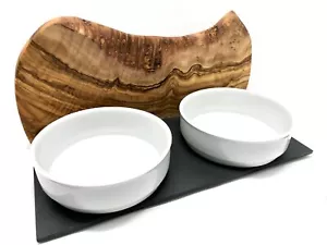 Futterstation MOUNTAIN 2 x Porzellanschalen auf OLIVENHOLZ HOLZ - Bild 1 von 24
