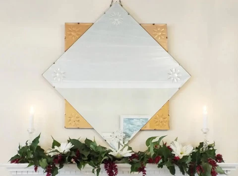 Antique vintage 20s 30s Large Art Deco mirror Peach embossed flowers Overmantle Cover