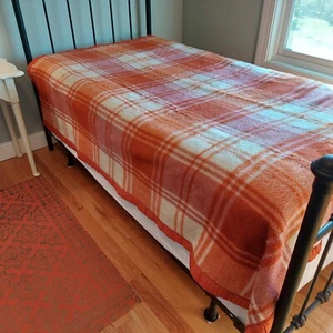 Velan Heavy Acrylic Fleece Blanket Orange Plaid Reversible VTG Twin/Full 83x71 - Picture 1 of 7