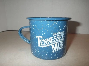 JACK DANIELS TENNESSEE MUD RECIPE METAL ENAMELWARE BLUE SPECKLE COFFEE MUG CUP  - Picture 1 of 9