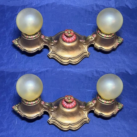 Pair Two Socket Antique Flush Fixtures Nice Finish Rewired 31J Cover