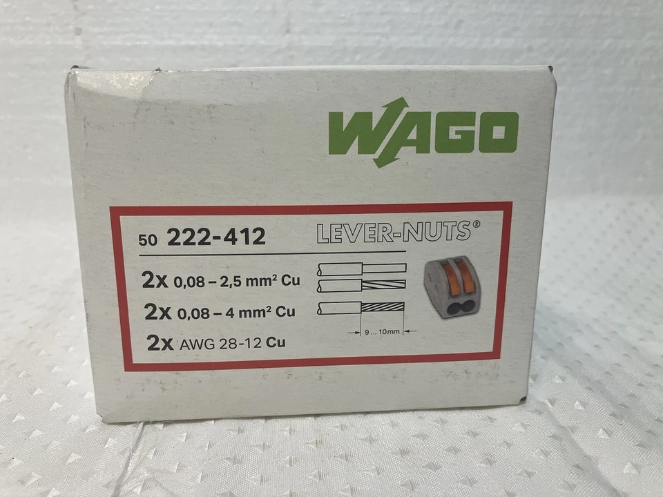 GENUINE WAGO two ports lever nuts 222-412 cage clamp new in box 50-PCS - Image 1 of 4
