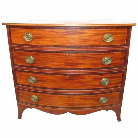 Antique American Federal Mahogany Bowfront Chest Of Drawers Circa 1800 Cover