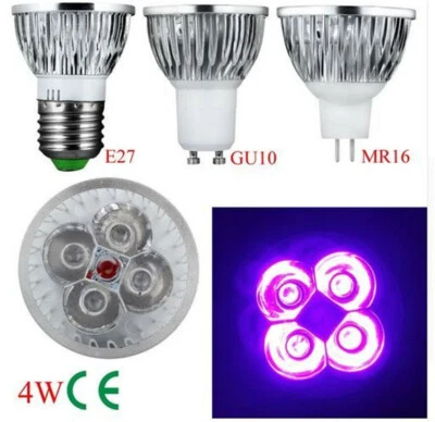 UV 4W E27/GU10/MR16 UV Ultraviolet Purple Light LED Bulb Lamp 85-265V /12V 4x1w - Image 1 of 4