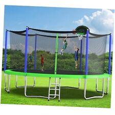 16FT 14FT 12FT Trampoline Set with Swing, 1-16FT Green with Basketball Hoop