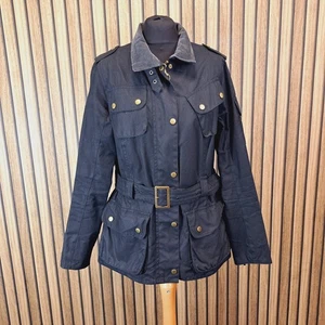 Barbour International Wax Jacket UK 14 Black Waxed Cotton Zip Cuffs Tartan Lined - Picture 1 of 13