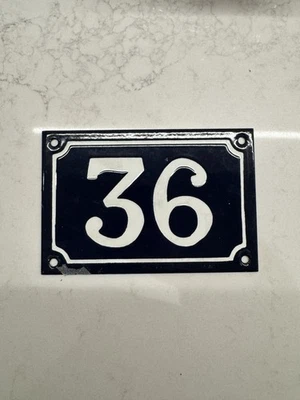 Placa de letrero esmaltada número dirección casa azul francés vintage estilo parisino Foto 1 de 2