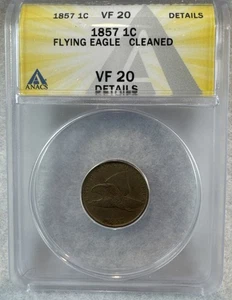 1857 Flying Eagle Cent 1C ANACS VF20 Details  - Picture 1 of 4