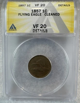 1857 Flying Eagle Cent 1C ANACS VF20 Details  - Image 1 of 4