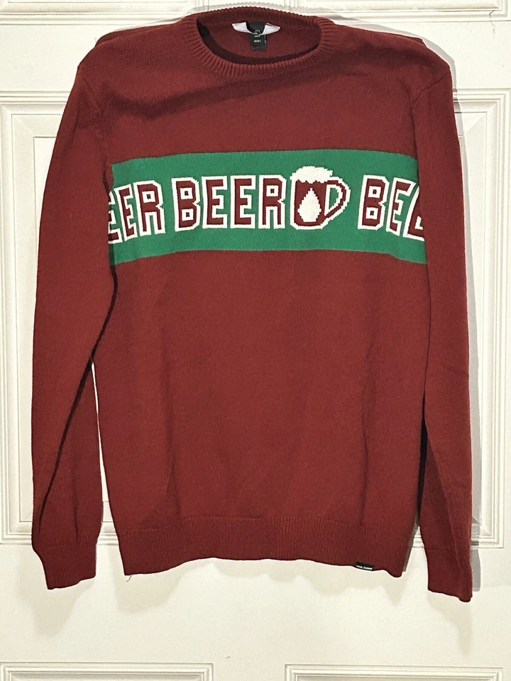 VOLCOM MEN'S LARGE BEER BEER BEER RED PULLOVER SWEATER Christmas SWEATER - Image 1 of 4