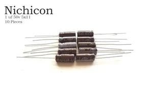 NEW - 10 Pcs - Nichicon 1 uf 50v 5x11 Capacitor - Picture 1 of 6