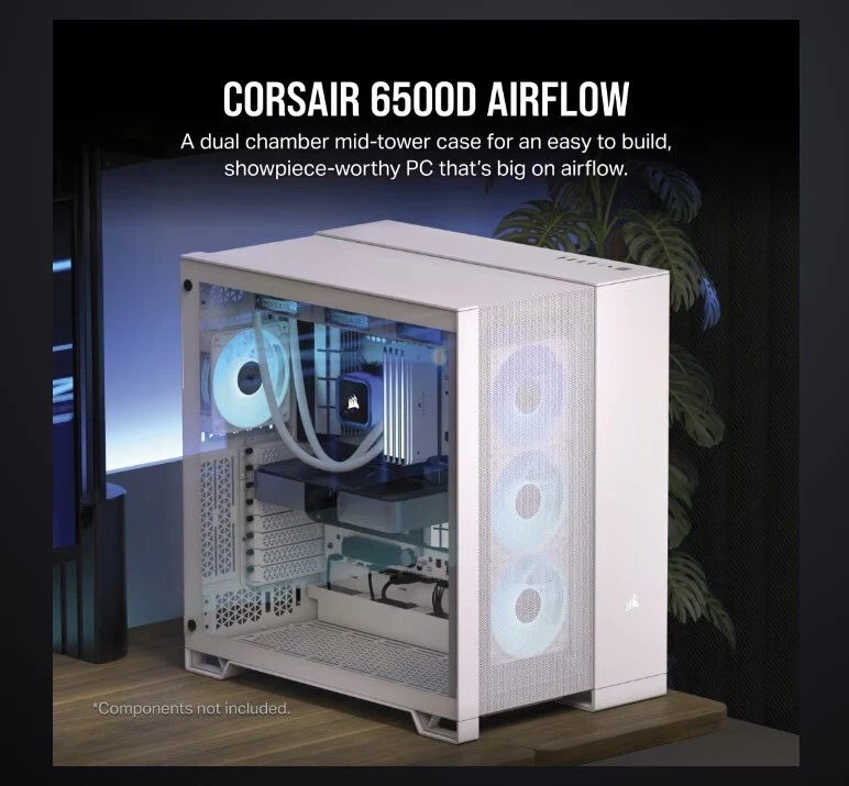 CORSAIR 6500D Airflow Tempered Glass ATX Mid-Tower, Dual Chamber White Case - Image 1 of 1