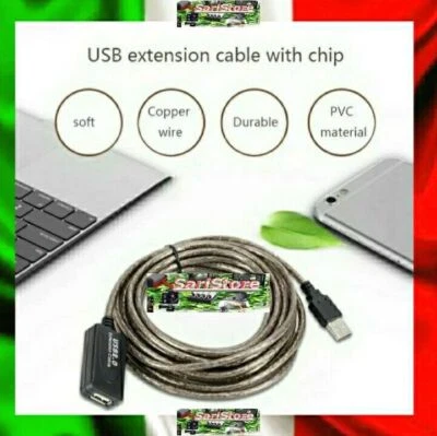 Prolunga Cavo USB 2.0 Amplificato 10m Anti-Degradazione Segnale, Maschio/Femmina - Immagine 1 di 4