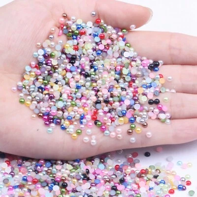 2000 Mixed Colour Half Pearl Bead 4mm Flat Back Gem Scrapbook Craft - Imagem 1 de 4