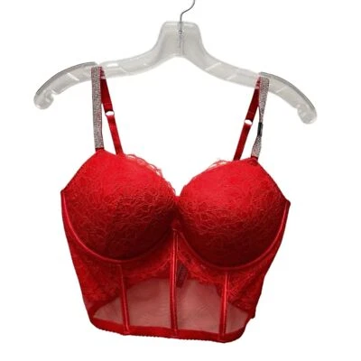 Victoria's Secret Shine Strap Push-Up Corsé Bustier LaceTop Rojo Talla 34DD NUEVO CON ETIQUETAS Foto 1 de 4