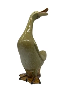 Vintage Glazed Porcelain Goose Duck 15" Figurine Greenish Brown Indoor Outdoor - Picture 1 of 21