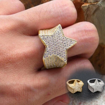 Anillos de Lujo Cinco Estrellas Pentagrama Estrás Circón Hip Hop Rock Dorado Plata Nuevos Foto 1 de 4