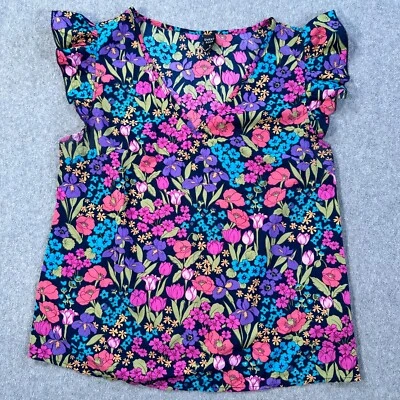 Emery Rose Floral Print Blouse Tank Top Women's Medium Pink Blue Flutter Sleeve - Image 1 of 4