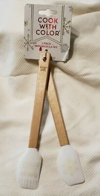 Повар с цветом 2 изделия мини шпатель комплект белый силиконовый дерева коричневый ручки новый - Изображение 1 из 4