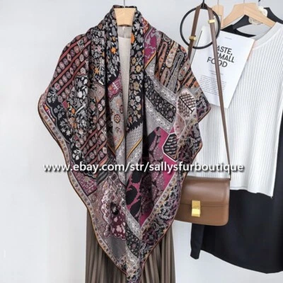 Sallys 70% Cachemira 30% Seda Estampado Paisley Doble Cara Mantón Envolvente Bufanda 135 cm Foto 1 de 4