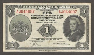 Niederländisch-Indien 1 Gulden 2.3.1943; ss; P-111a; WWII; ohne Suffix - Bild 1 von 2