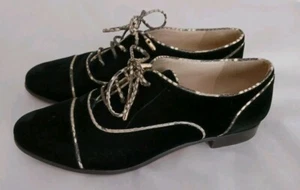 Alexandre Birman flat black velvet lace up Oxfords for Sacks Fifths Avenue 7 EUC - Picture 1 of 7