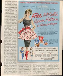 Quaker Cereals Offer McCall's Dress Patterns  1959 Antique Vintage Advertisement