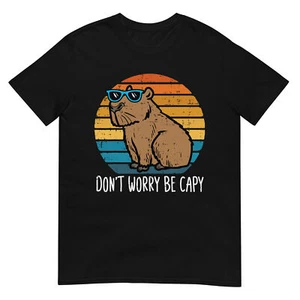 Don't Worry Be Capy Capybara Retro Men Boys Kids Youth Women T-Shirt - Picture 1 of 17