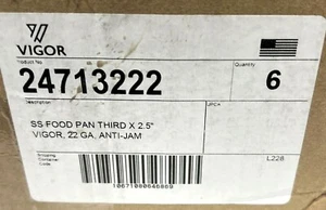 Vigor SS Food Pan Third 22 Gauge Anti-Jam 2.5" (Box of 6) 24713222 - Picture 1 of 6