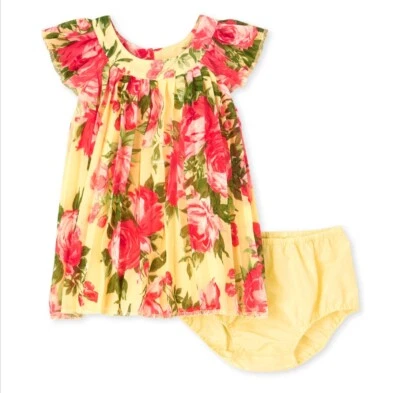 THE CHILDRENS PLACE  0-3 mo. Pleated Floral Dress Yellow With Diaper Cover - Image 1 of 4