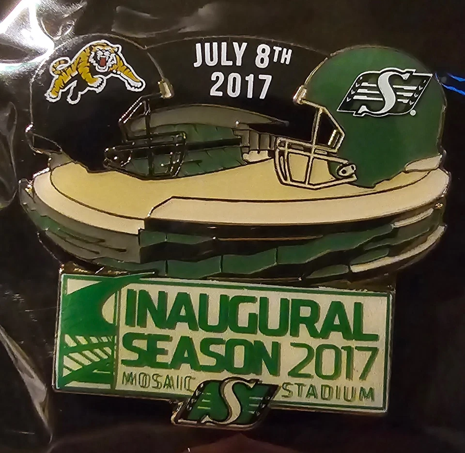 SASKATCHEWAN ROUGHRIDERS 2017 INAUGURAL SEASON vs HAMILTON TIGER-CATS LAPEL PIN - Image 1 of 1